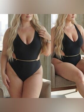 Black One-Piece Swimsuit with Gold zipper 2X